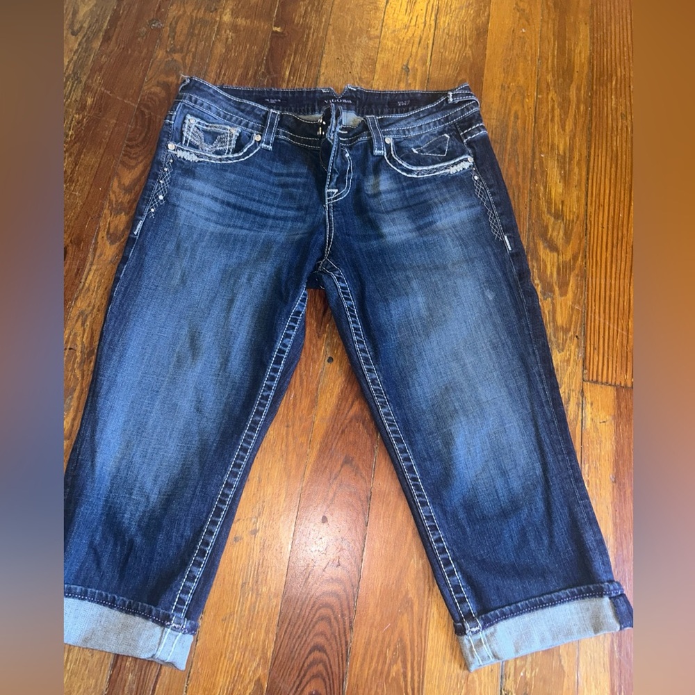 Vigoss Blue Ankle Cropped Jeans with Classic Fading size 11-12 embellished